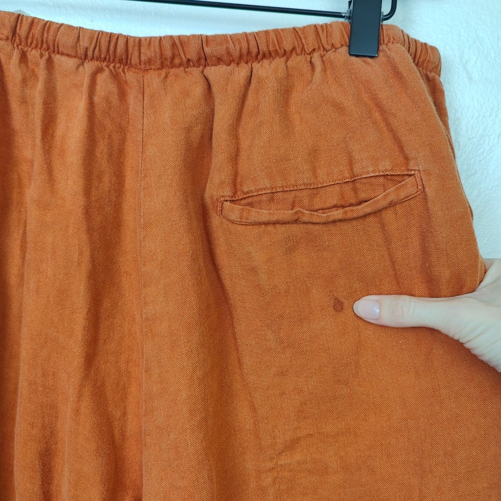 Zara Womens Wide Leg Pants XL Orange 100% Linen Drawstring Coastal Summer - Picture 5 of 11